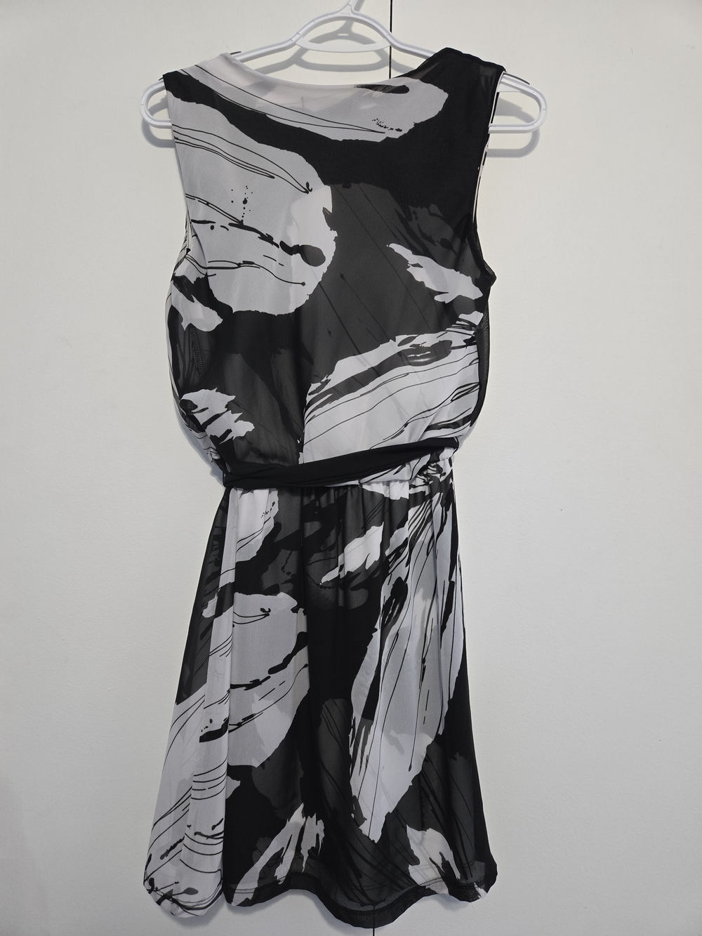 Express‎ Black White Abstract Print Sleeveless Belted Dress Size Small - Picture 5 of 6